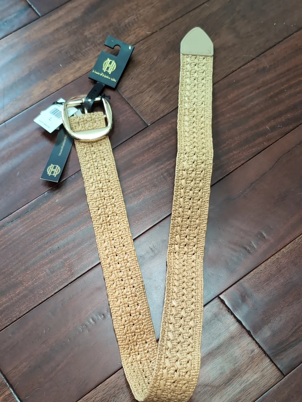 House of Harlow 1960 Woven Tan Belt with Gold Buckle